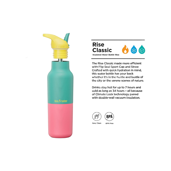 Klean Kanteen Limited Rise Vac Classic 473ml/16oz met Flip Seal Sport Cap
