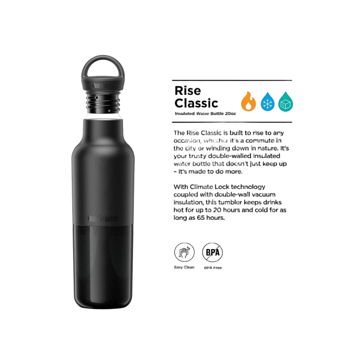 Klean Kanteen Rise Vac Classic 591ml Geïsoleerde Fles met Arch Loop Cap