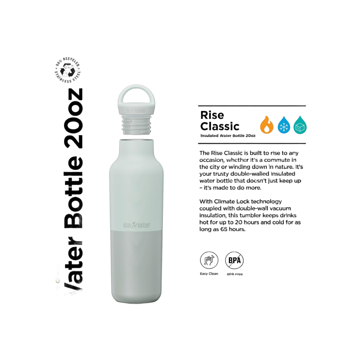 Klean Kanteen Rise Vac Classic 591ml Geïsoleerde Fles met Arch Loop Cap