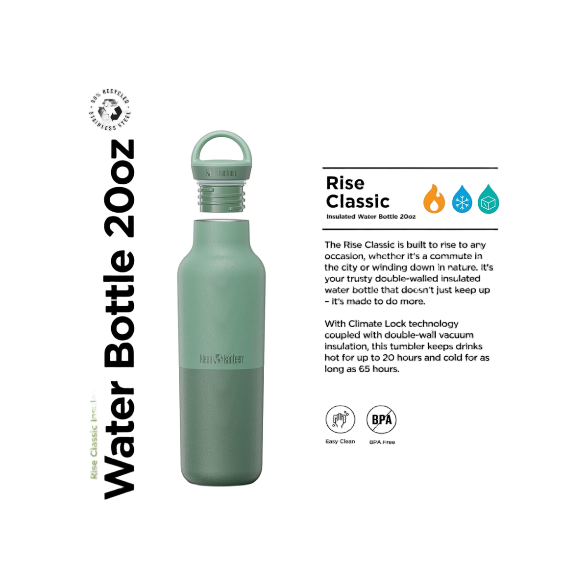 Klean Kanteen Rise Vac Classic 591ml Geïsoleerde Fles met Arch Loop Cap