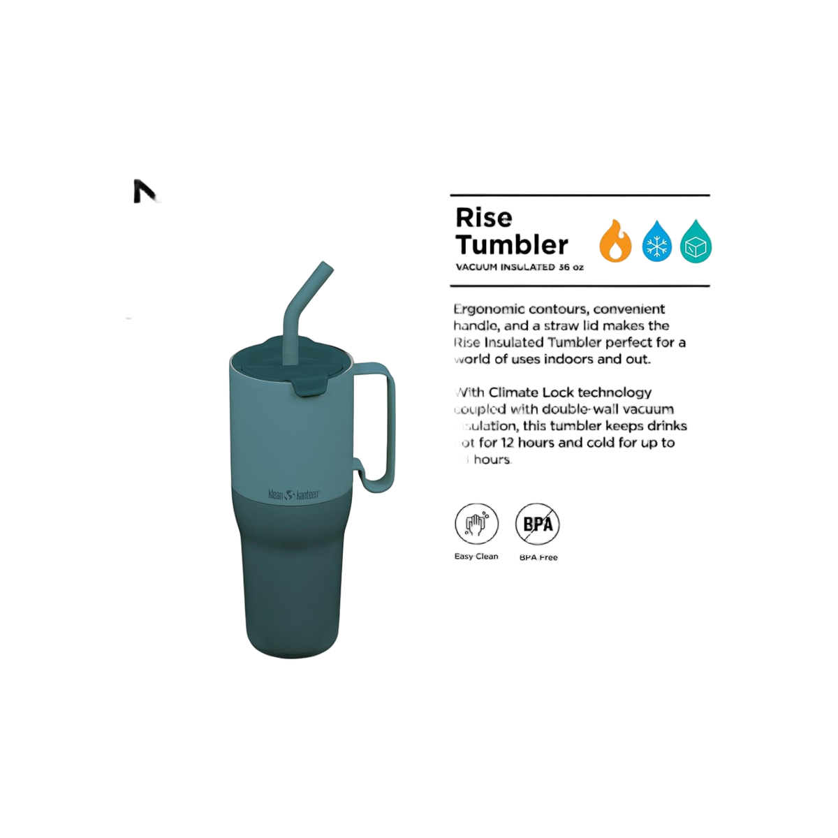 Klean Kanteen Geïsoleerde Drinkbeker 1065ml / 36oz met flip-straw deksel