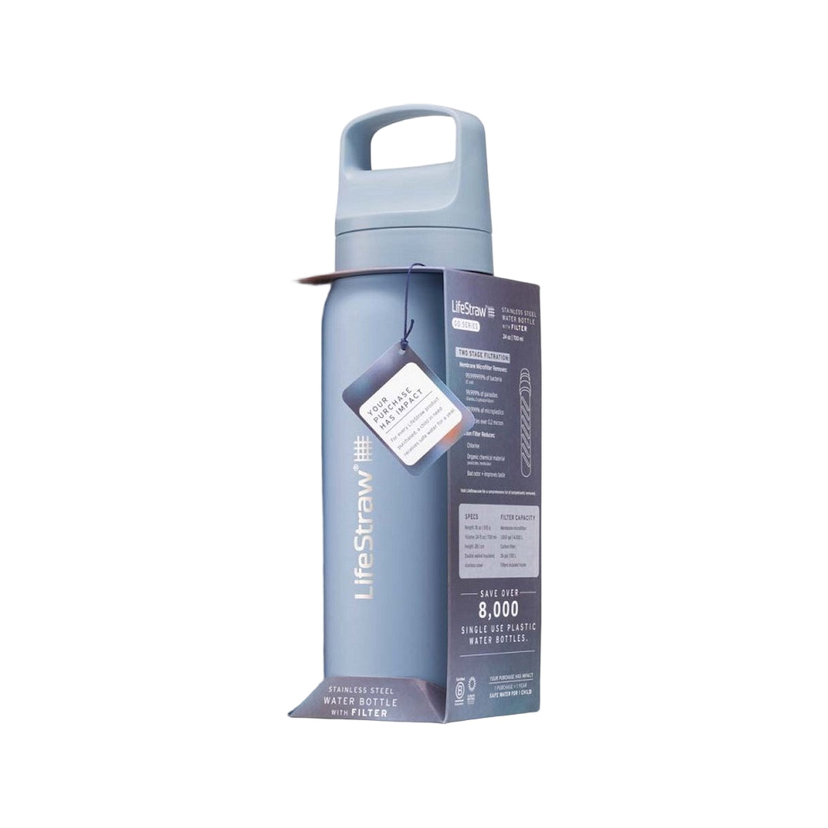 LifeStraw Go 2.0 Stainless Steel Water Filter Bottle - 1L - Icelandic Blue