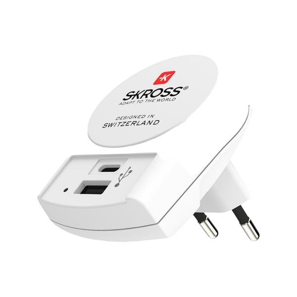 SKROSS Reisstekker Europa 1x USB + 1x USB-C (Front Connection)