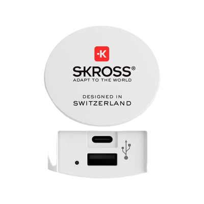 SKROSS Reisstekker Europa 1x USB + 1x USB-C (Front Connection)