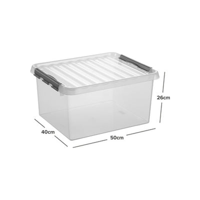 Transparante opbergbox met deksel 40x50x26cm, kunststof opbergcontainer met kliksluiting