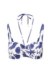 Balconette Bikini top — Blue white print