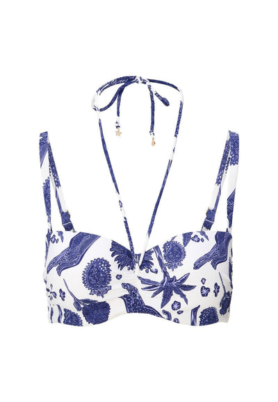 Balconette Bikini top — Blue white print