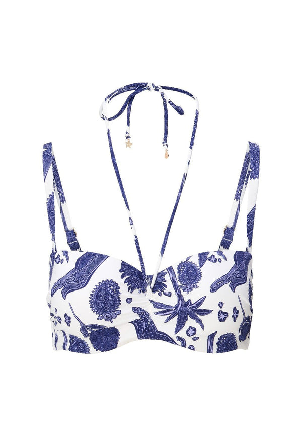 Balconette Bikini top — Blue white print
