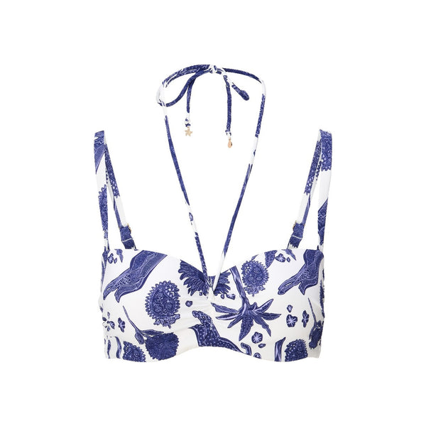 Balconette Bikini top — Blue white print