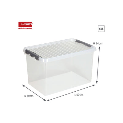 Sunware Q-line opbergbox 62L transparant met deksel - 60x40x34cm - opbergdoos met handgrepen