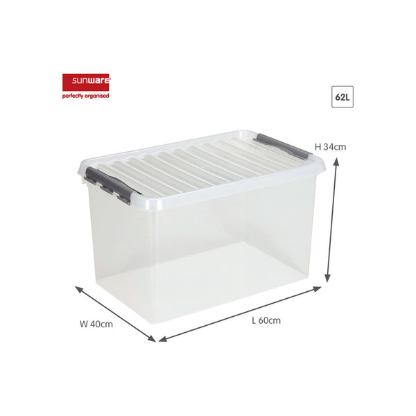 Sunware Q-line opbergbox 62L transparant met deksel - 60x40x34cm - opbergdoos met handgrepen