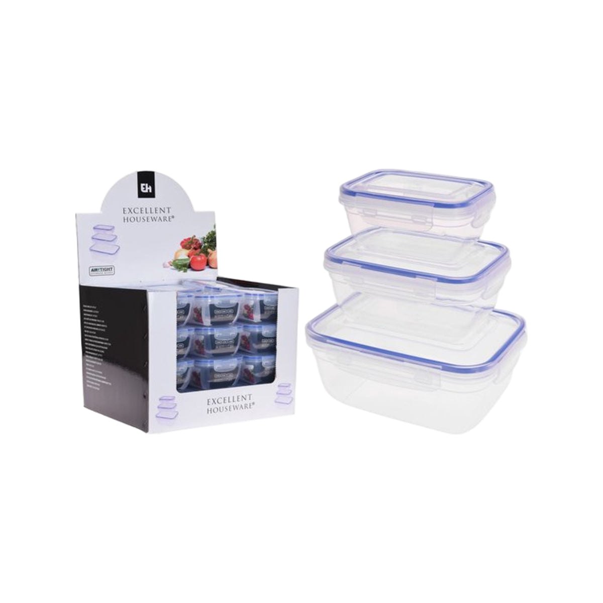 VOORRAADDOZENSET 3DLG MET DEKSEL 400ML/13.53OZ 800ML/27.05OZ 1400ML/47.35OZ 24 SET IN DISPLAY