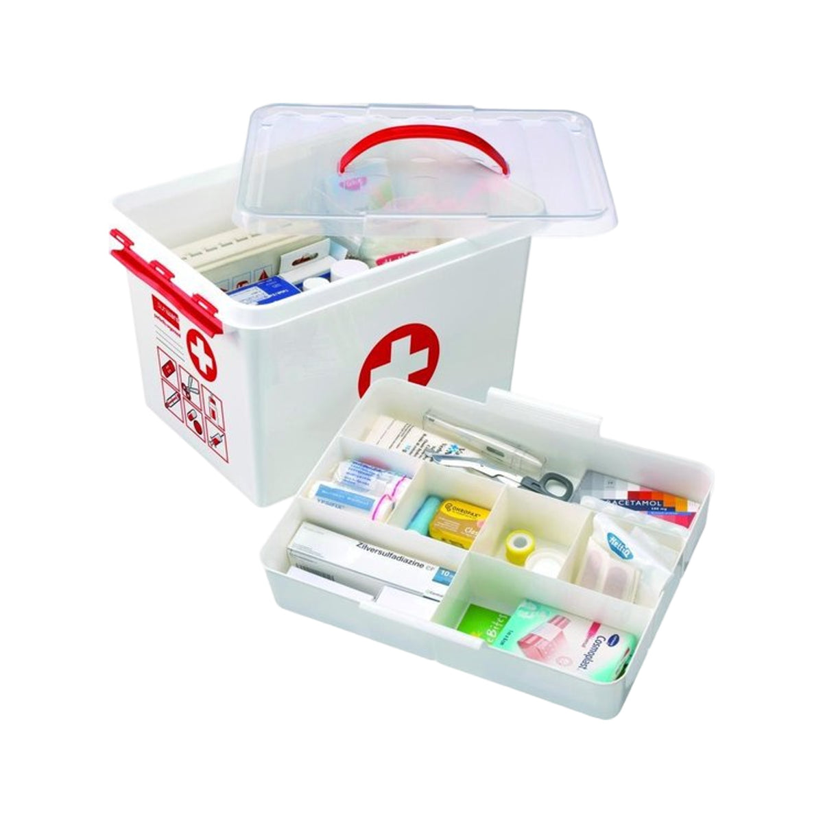 Sunware Q-line EHBO doos met inzet 22L wit rood