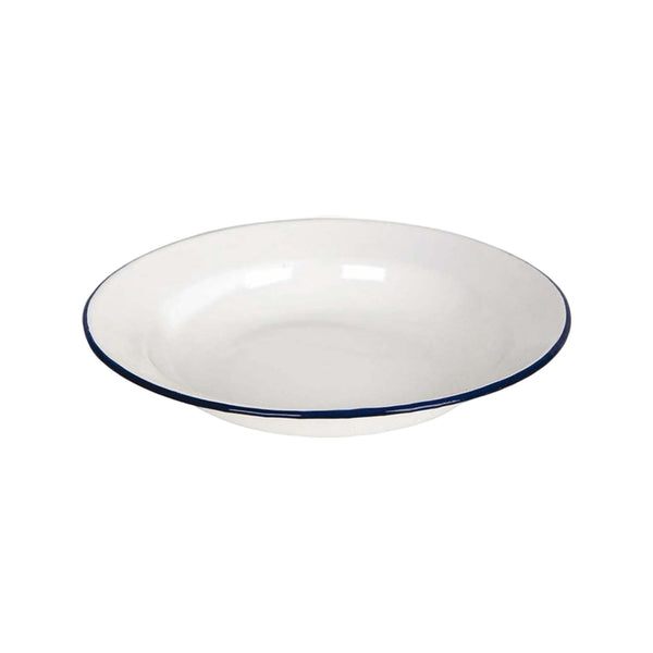 Bo-Camp Bord emaille wit+blauw rand 24cm