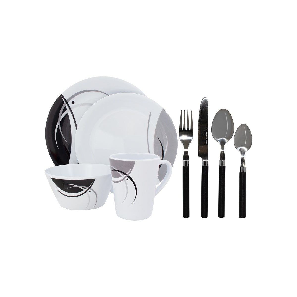 Napoli servies 8 delig — black/ charcoal