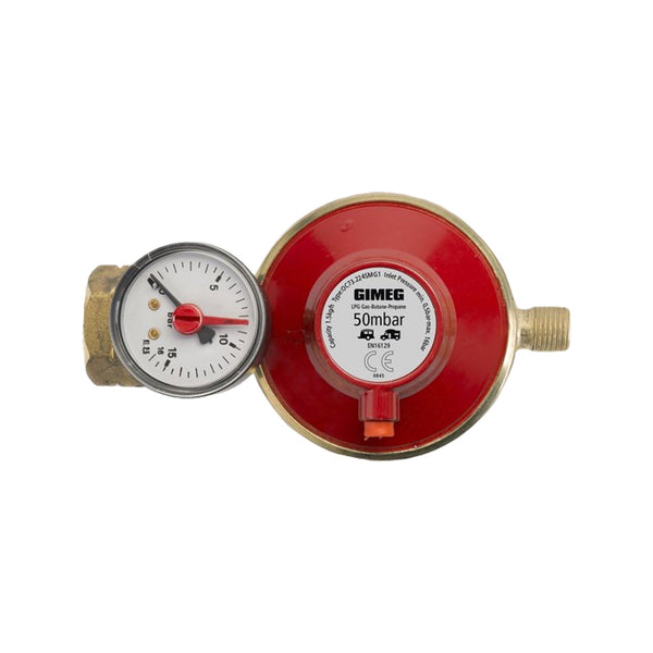 Gimeg Gasdrukregelaar Afblaasbeveiliging Manometer 50Mbar Kombi X 1/4"L Buitendraad