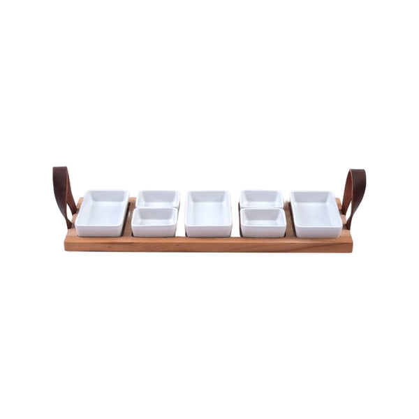 Bowls and Dishes Borreltray 49 cm 5-vaks met schaaltjes wit