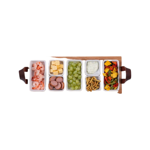 Bowls and Dishes Borreltray 49 cm 5-vaks met schaaltjes wit
