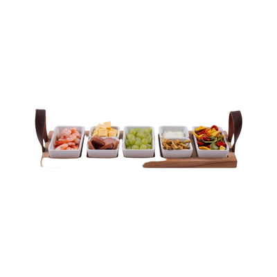 Bowls and Dishes Borreltray 49 cm 5-vaks met schaaltjes wit