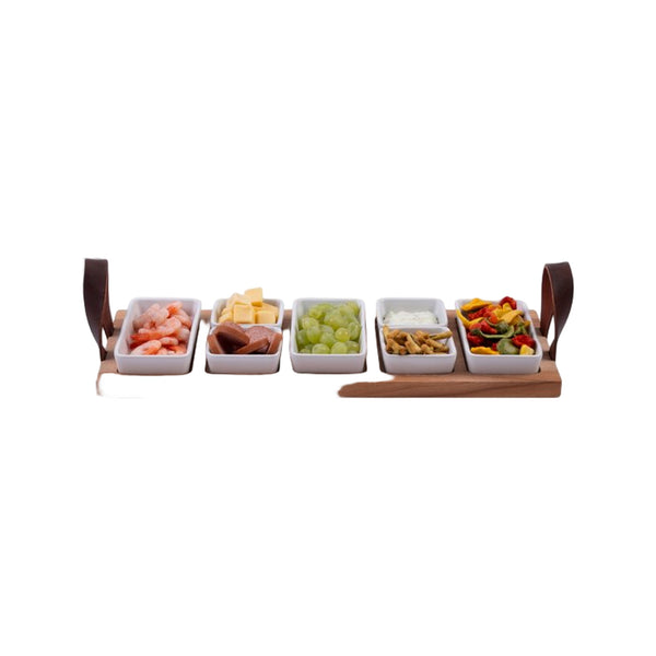 Bowls and Dishes Borreltray 49 cm 5-vaks met schaaltjes wit