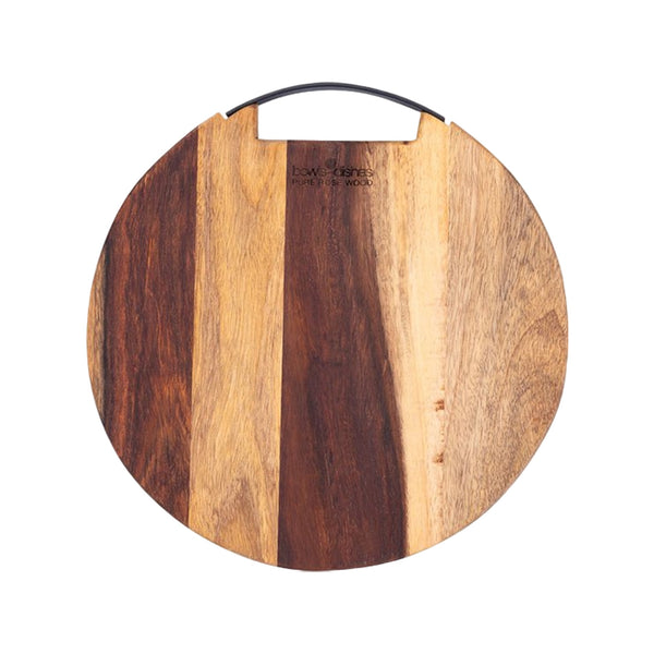 Bowls and Dishes Pure Rose Wood Runde Servierplatte mit Metallgriff Ø 30 cm