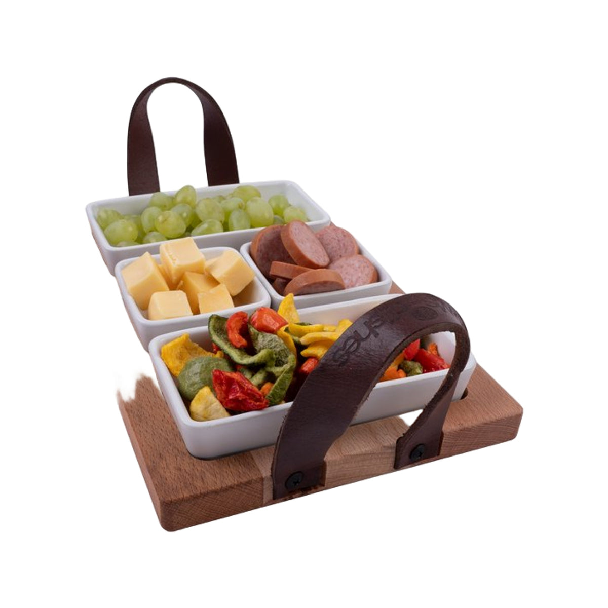 Bowls and Dishes Borreltray 30cm 3-vaks met schaaltjes wit