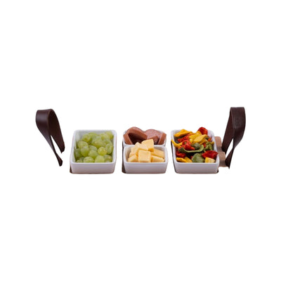 Bowls and Dishes Borreltray 30cm 3-vaks met schaaltjes wit