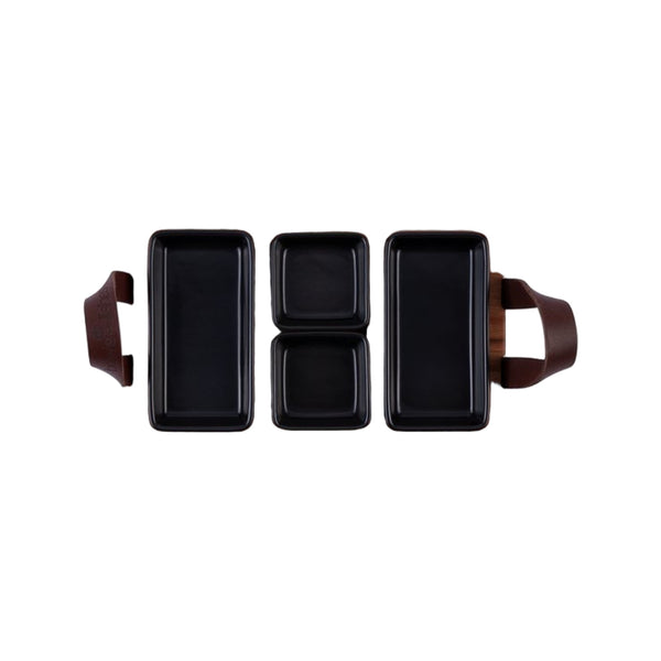 Bowls and Dishes Borreltray 30cm 3-vaks met schaaltjes zwart