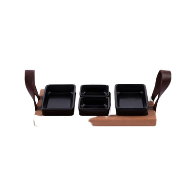 Bowls and Dishes Borreltray 30cm 3-vaks met schaaltjes zwart