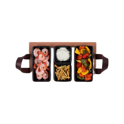 Bowls and Dishes Borreltray 30cm 3-vaks met schaaltjes zwart
