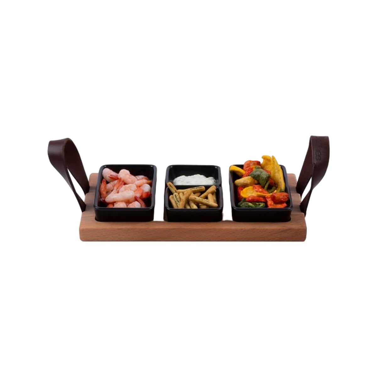 Bowls and Dishes Borreltray 30cm 3-vaks met schaaltjes zwart