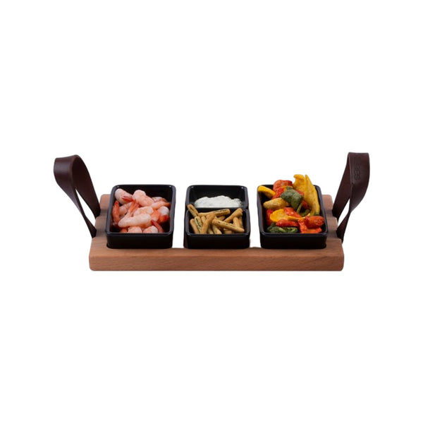 Bowls and Dishes Borreltray 30cm 3-vaks met schaaltjes zwart