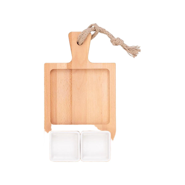 Puur Hout | Beuken Foodplank 35 cm 2 vak 2 schaaltjes wit