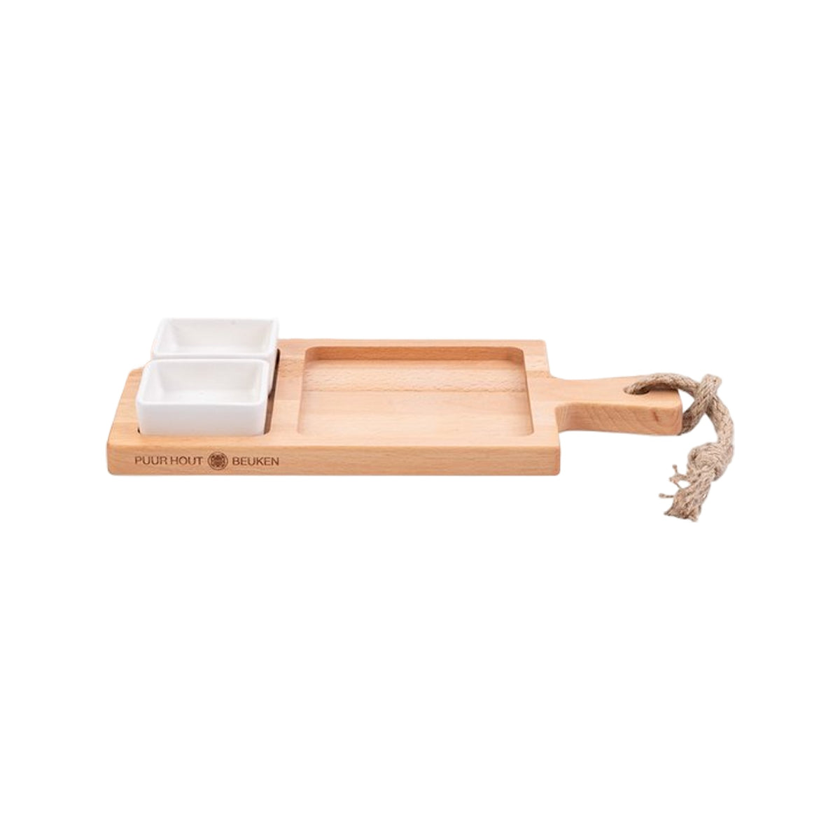 Puur Hout | Beuken Foodplank 35 cm 2 vak 2 schaaltjes wit