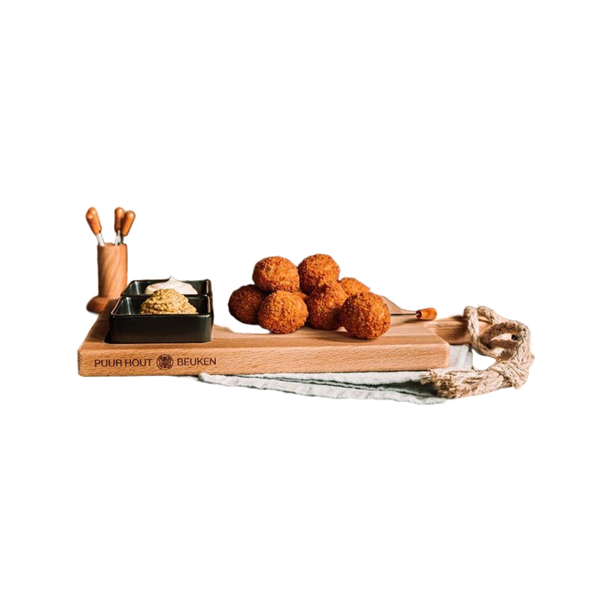 Puur Hout | Beuken Foodplank 35 cm 2 vak 2 schaaltjes wit