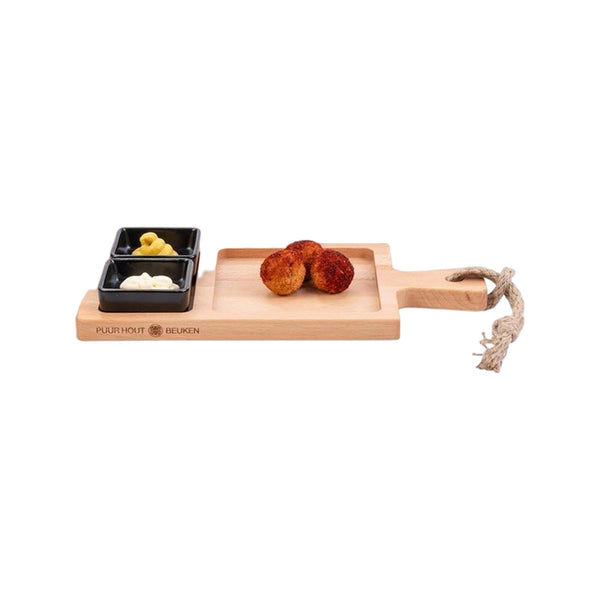 Bowls and Dishes Borrel Foodplank 35cm 2-vaks met 2 Schaaltjes Zwart
