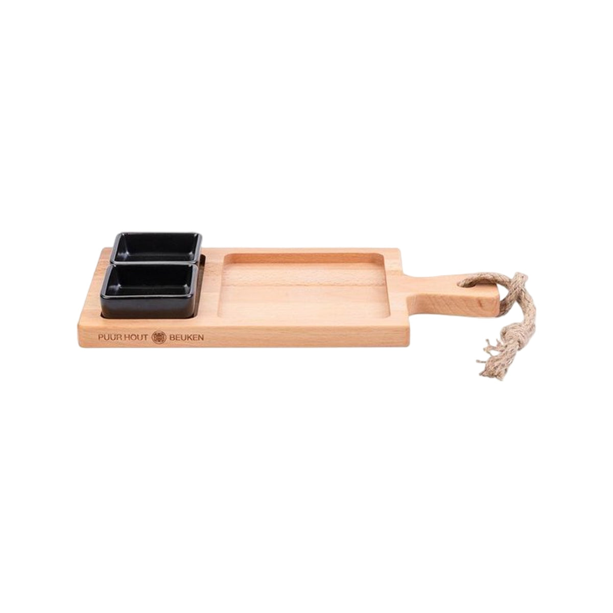 Puur Hout | Beuken Foodplank 35 cm 2 vak 2 schaaltjes zwart