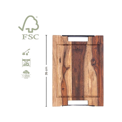 Bowls and Dishes Pure Rose Wood Steakplank met Sapgoot en Handvatten 35x25cm