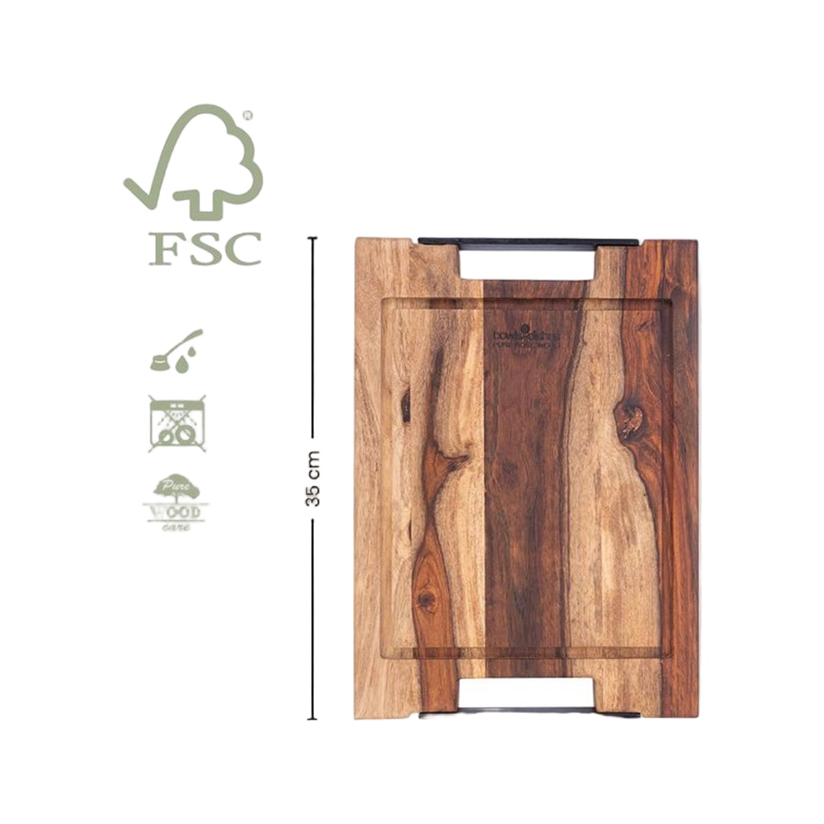Bowls and Dishes Pure Rose Wood Steakplank met Sapgoot en Handvatten 35x25cm