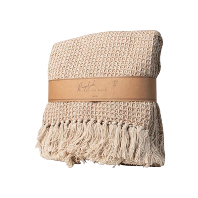 JENS Living Recycled Cotton Plaid Wafel Beige