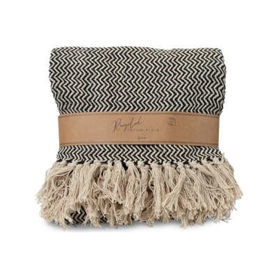 JENS Living Recycled Cotton Plaid Visgraat Zwart