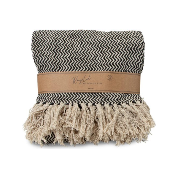 JENS Living Recycled Cotton Plaid Visgraat Zwart
