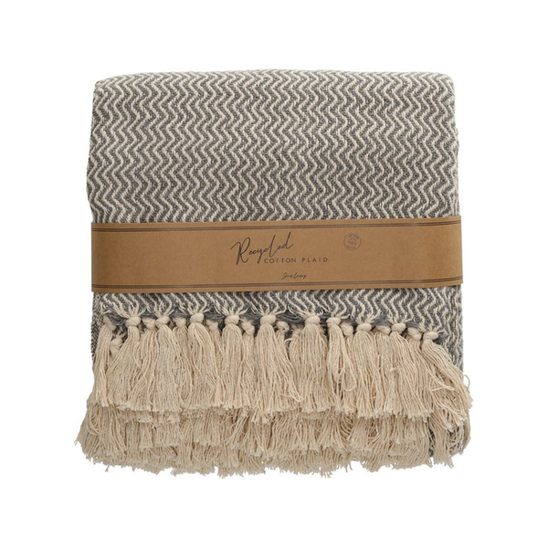 JENS Living Recycled Cotton Plaid Visgraat Grijs