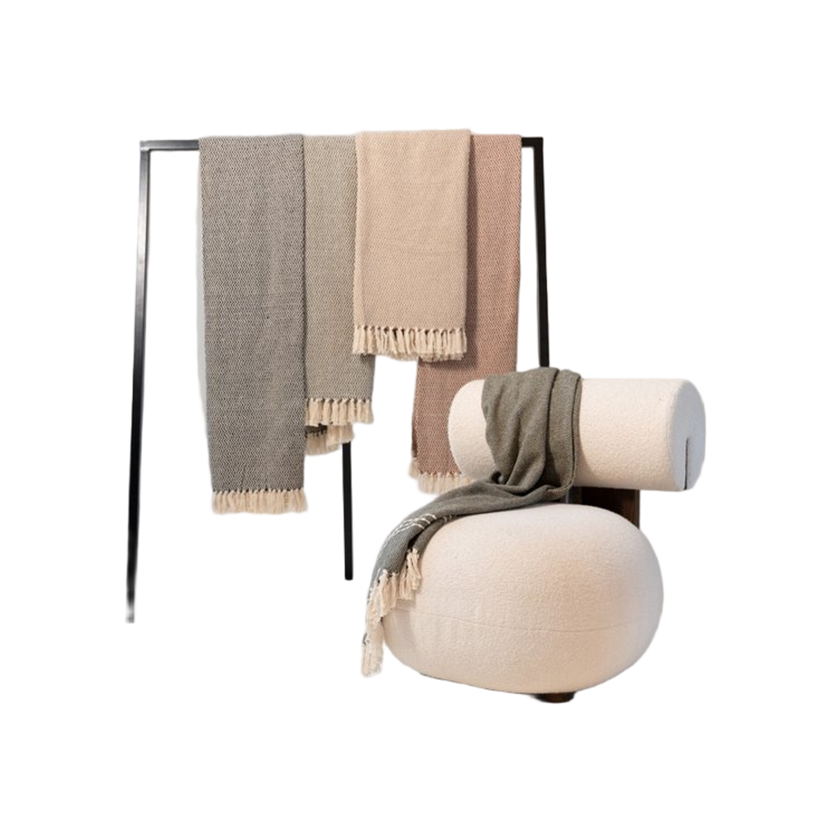 JENS Living Recycled Cotton Plaid Visgraat Beige
