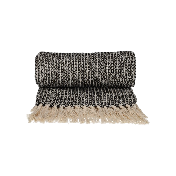 JENS Living Recycled Cotton Plaid Wafel Zwart