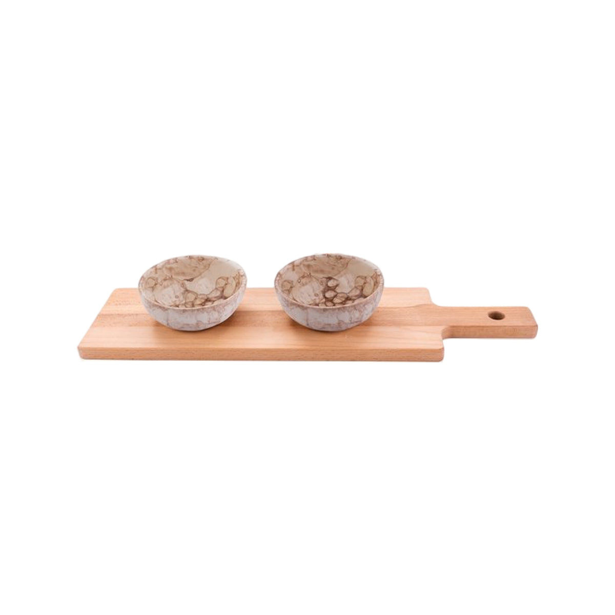 Bowls and Dishes Espuma 2 Terracotta Schaaltjes 11cm op Houten Plank 46cm