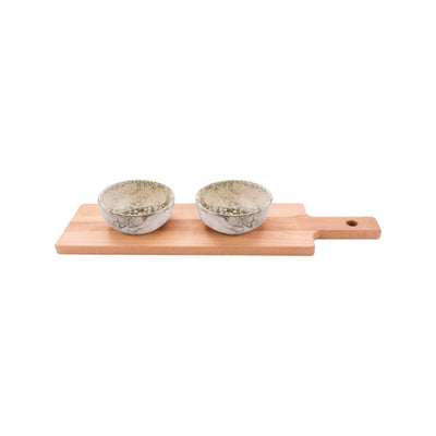 Bowls and Dishes Espuma 2 Groene Schaaltjes 11cm op Houten Plank 46cm