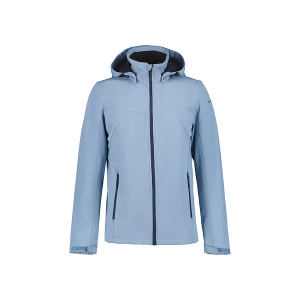Icepeak Brimfield heren softshell jas in lichtblauw met capuchon en ritssluiting