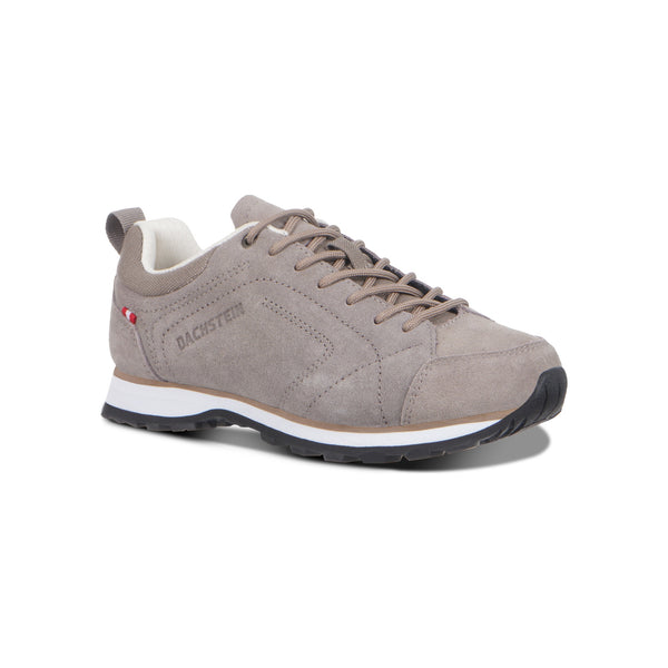 Beige suède dames wandelschoen met veters en witte zool - Garsport outdoor sneaker