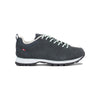 Grijze outdoor sneaker met witte zool en veters, geschikt voor wandelen en casual gebruik
